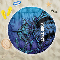 Personalised Polynesia Blue Marlin Fishing Beach Blanket Marlin Anchor Tattoo Polynesian Pattern LT14 One Size 150cm Purple - Polynesian Pride