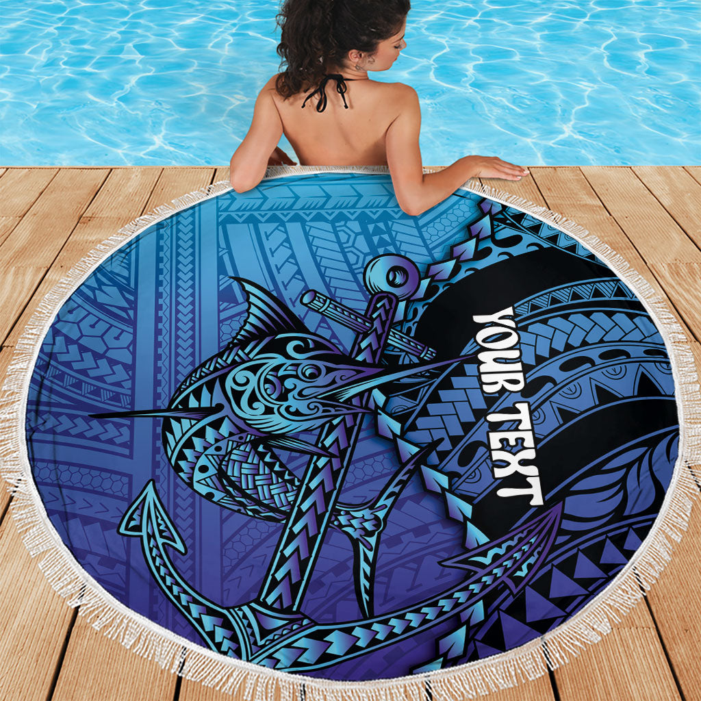 Personalised Polynesia Blue Marlin Fishing Beach Blanket Marlin Anchor Tattoo Polynesian Pattern LT14 - Polynesian Pride