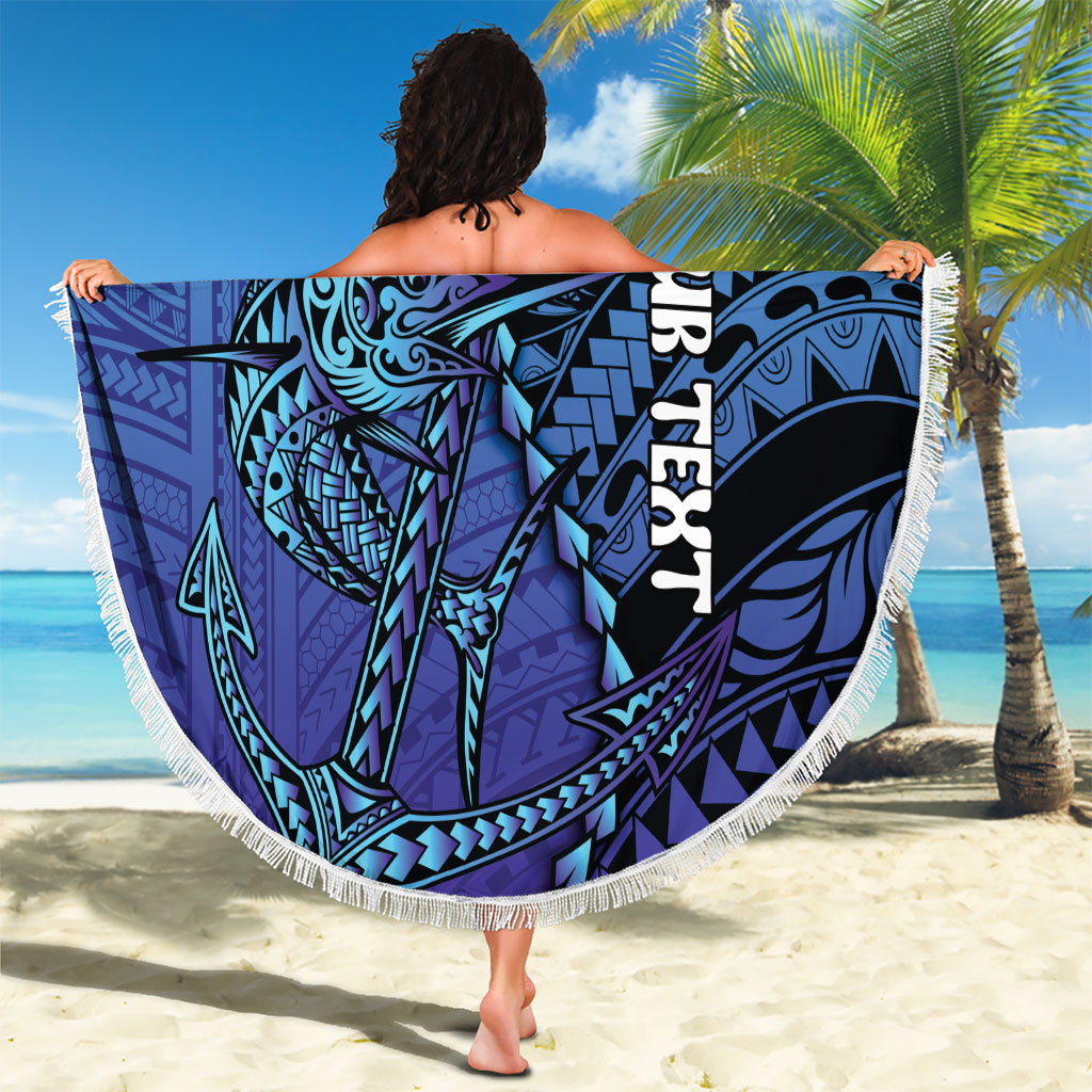 Personalised Polynesia Blue Marlin Fishing Beach Blanket Marlin Anchor Tattoo Polynesian Pattern LT14 - Polynesian Pride