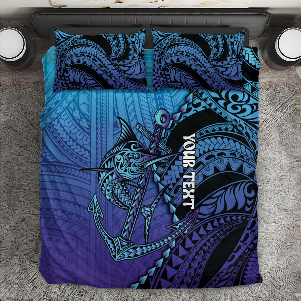 Personalised Polynesia Blue Marlin Fishing Bedding Set Marlin Anchor Tattoo Polynesian Pattern LT14 Purple - Polynesian Pride