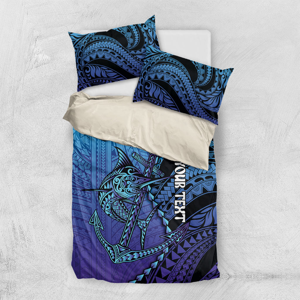 Personalised Polynesia Blue Marlin Fishing Bedding Set Marlin Anchor Tattoo Polynesian Pattern LT14 US Twin 172cm x 218cm Purple - Polynesian Pride