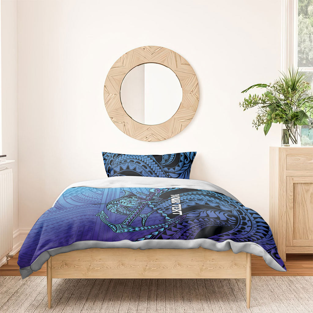 Personalised Polynesia Blue Marlin Fishing Bedding Set Marlin Anchor Tattoo Polynesian Pattern LT14 - Polynesian Pride