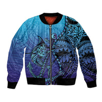 Personalised Polynesia Blue Marlin Fishing Bomber Jacket Marlin Anchor Tattoo Polynesian Pattern