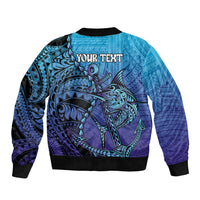 Personalised Polynesia Blue Marlin Fishing Bomber Jacket Marlin Anchor Tattoo Polynesian Pattern