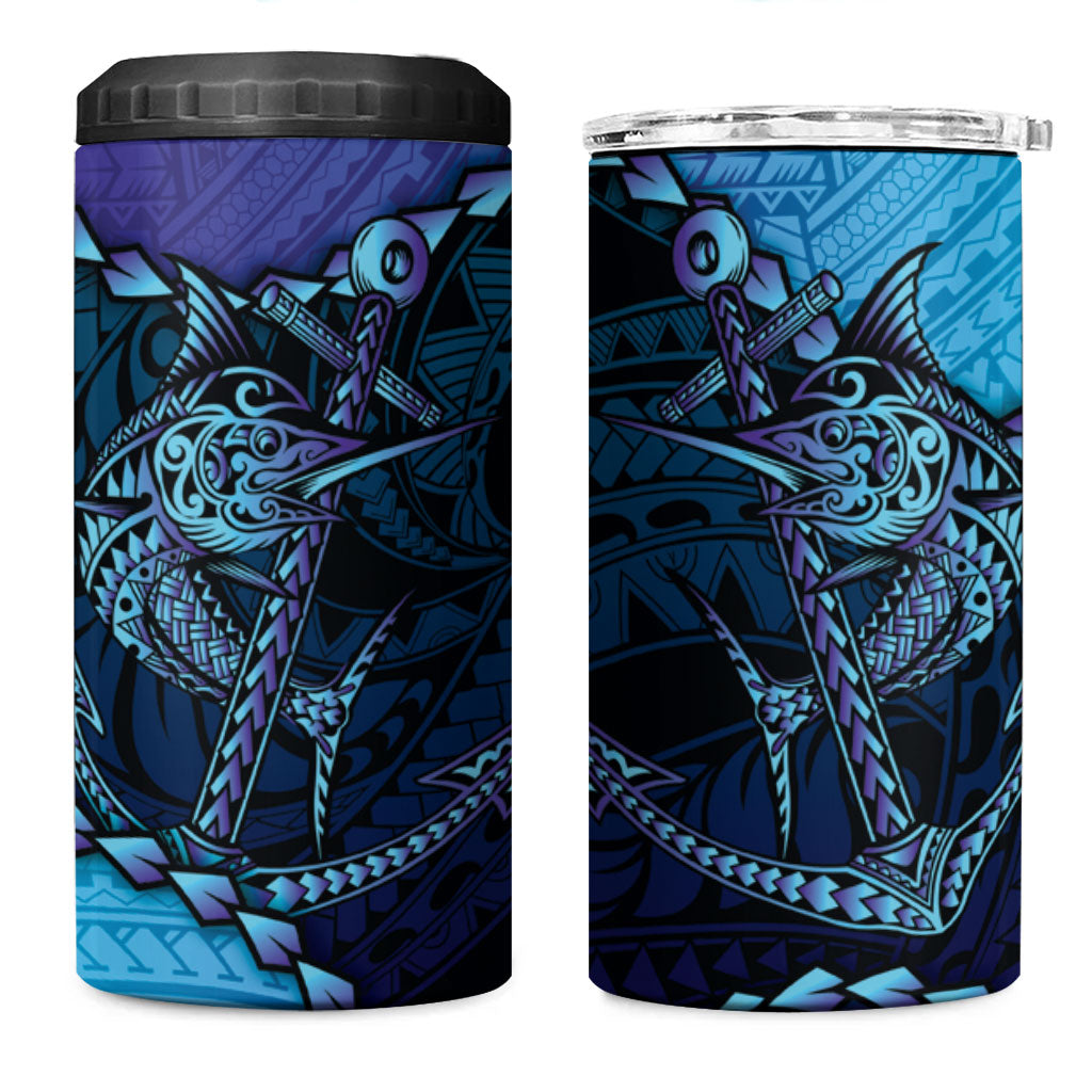 Personalised Polynesia Blue Marlin Fishing 4 in 1 Can Cooler Tumbler Marlin Anchor Tattoo Polynesian Pattern LT14 One Size: 16 oz Purple - Polynesian Pride