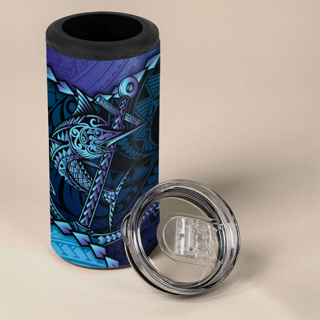 Personalised Polynesia Blue Marlin Fishing 4 in 1 Can Cooler Tumbler Marlin Anchor Tattoo Polynesian Pattern LT14 - Polynesian Pride