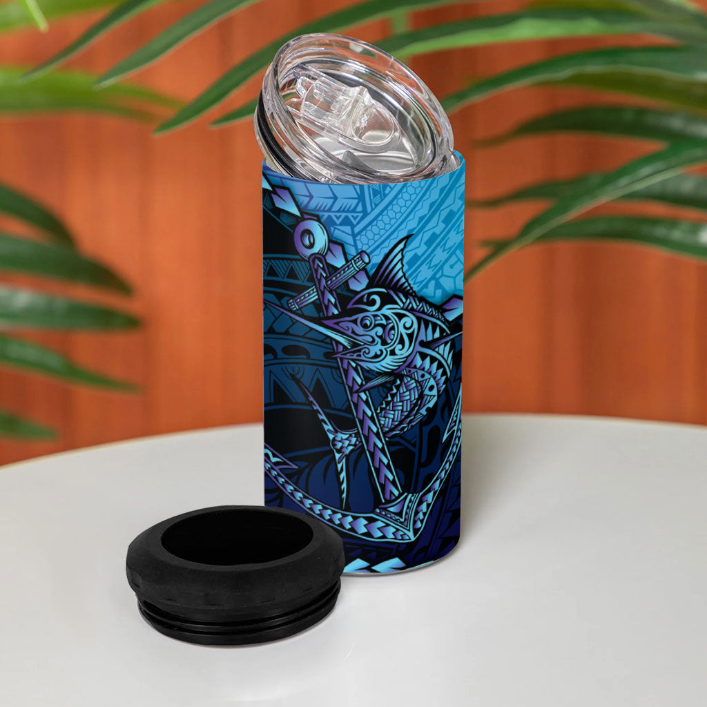 Personalised Polynesia Blue Marlin Fishing 4 in 1 Can Cooler Tumbler Marlin Anchor Tattoo Polynesian Pattern LT14 - Polynesian Pride