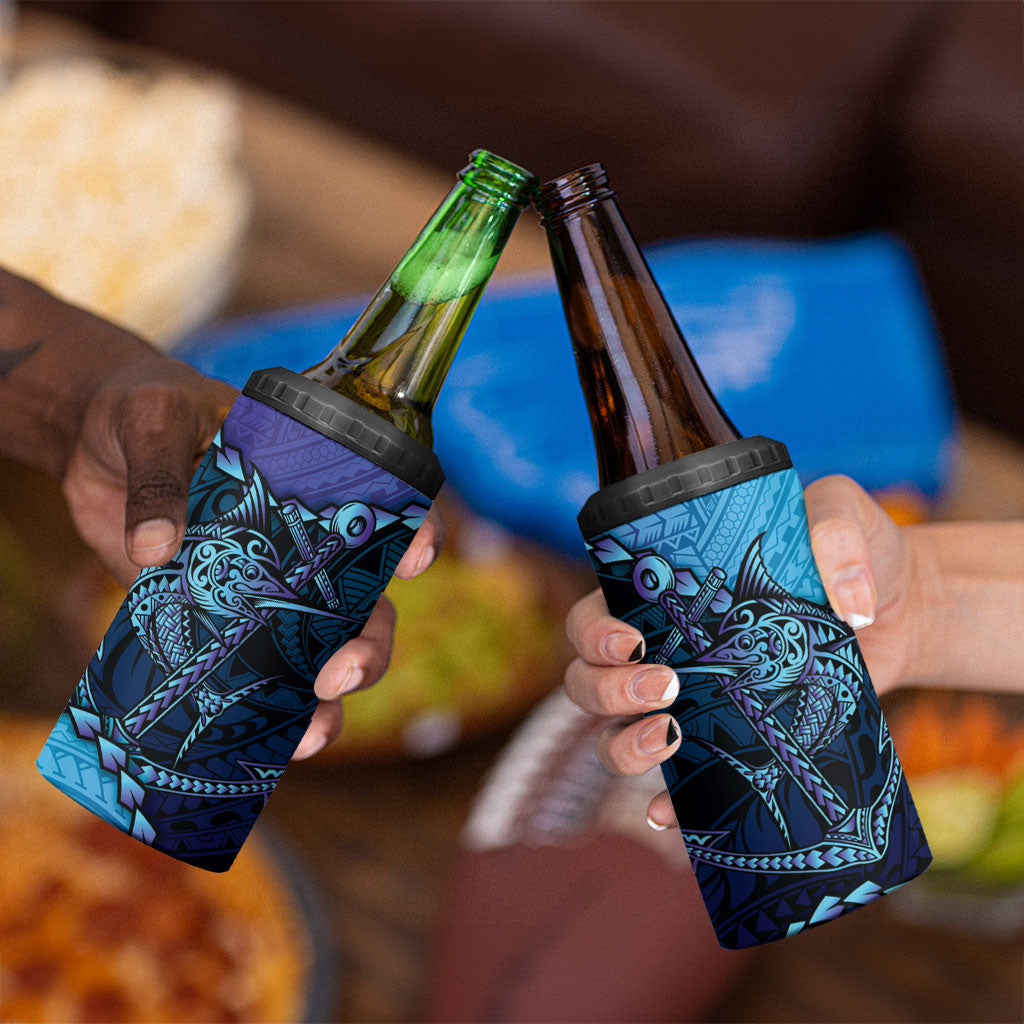 Personalised Polynesia Blue Marlin Fishing 4 in 1 Can Cooler Tumbler Marlin Anchor Tattoo Polynesian Pattern LT14 - Polynesian Pride