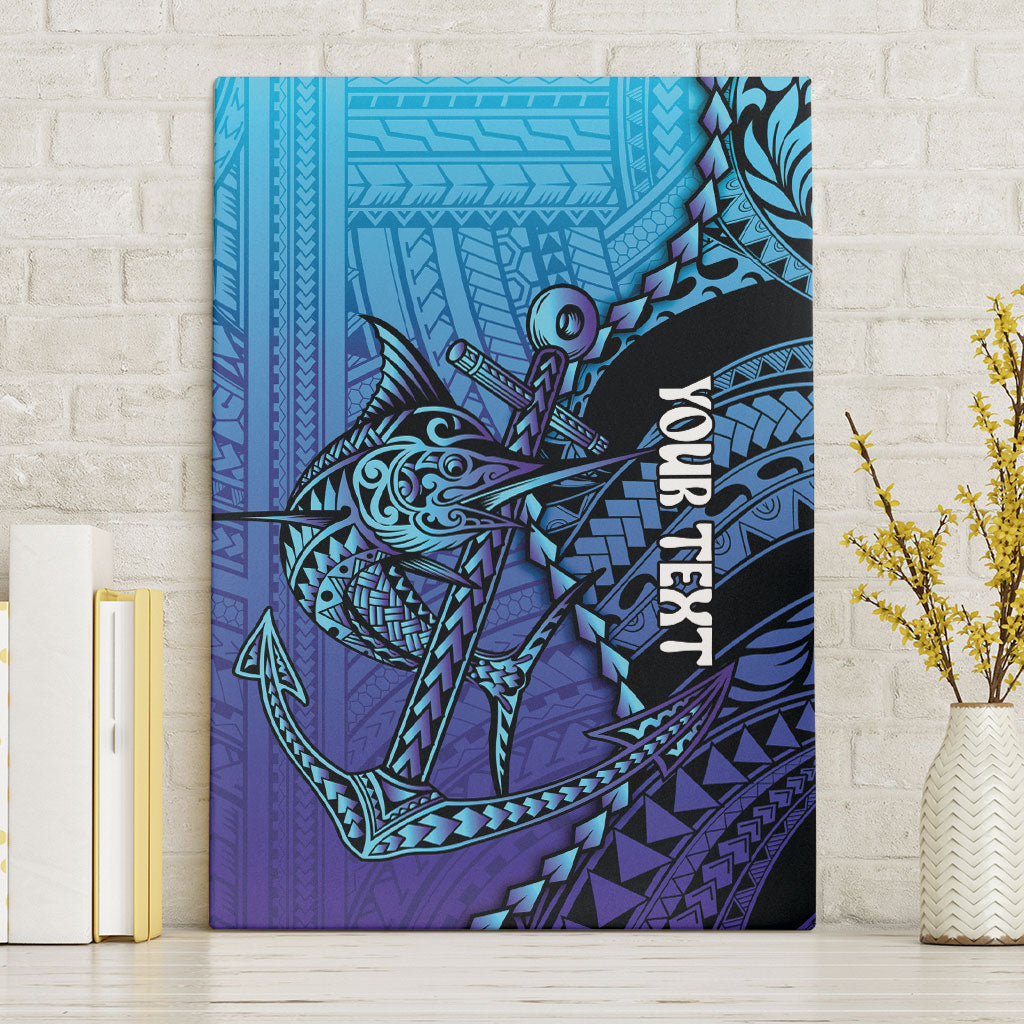 Personalised Polynesia Blue Marlin Fishing Canvas Wall Art Marlin Anchor Tattoo Polynesian Pattern LT14 Without Frame Purple - Polynesian Pride