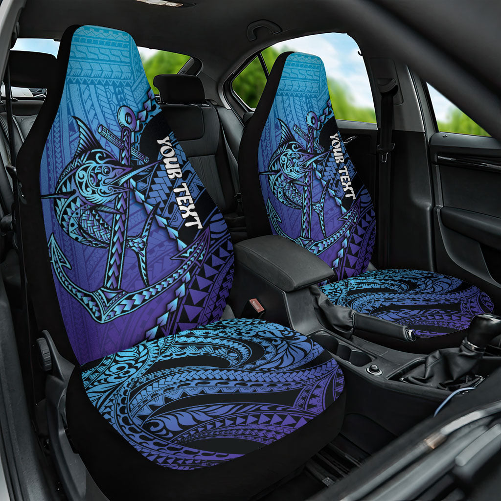 Personalised Polynesia Blue Marlin Fishing Car Seat Cover Marlin Anchor Tattoo Polynesian Pattern LT14 One Size Purple - Polynesian Pride