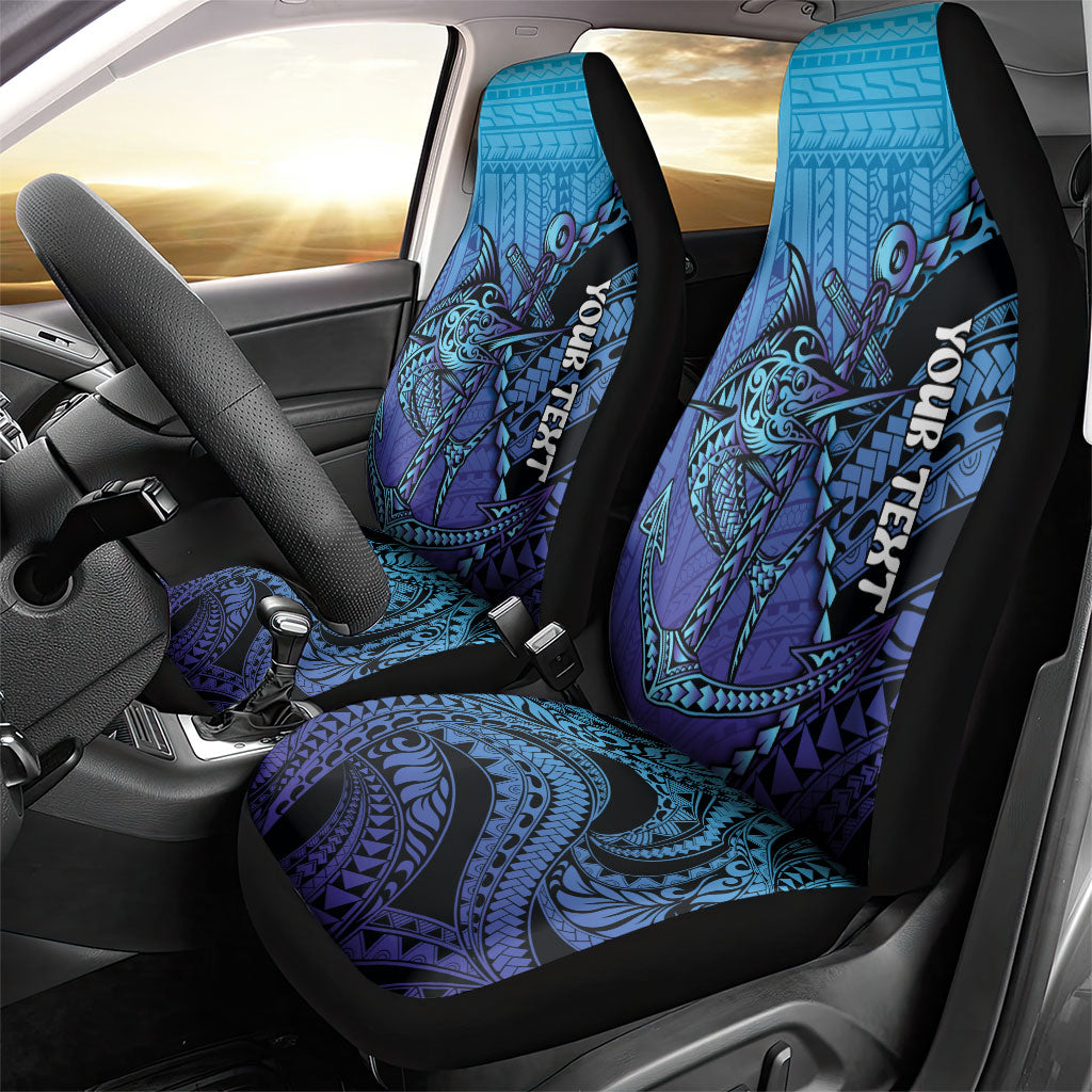 Personalised Polynesia Blue Marlin Fishing Car Seat Cover Marlin Anchor Tattoo Polynesian Pattern LT14 - Polynesian Pride