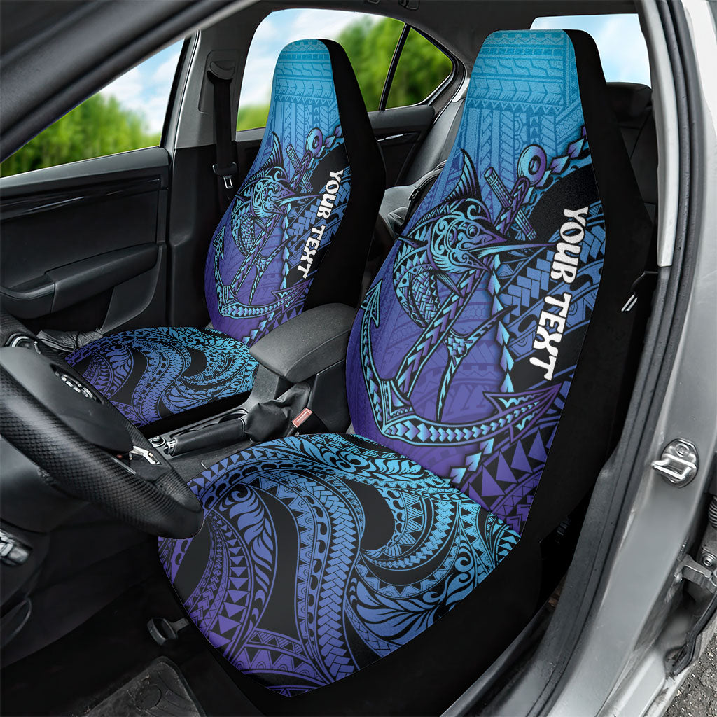 Personalised Polynesia Blue Marlin Fishing Car Seat Cover Marlin Anchor Tattoo Polynesian Pattern LT14 - Polynesian Pride