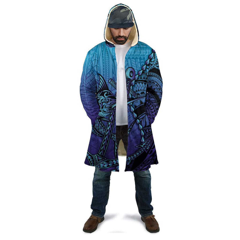Personalised Polynesia Blue Marlin Fishing Cloak Marlin Anchor Tattoo Polynesian Pattern LT14 - Polynesian Pride