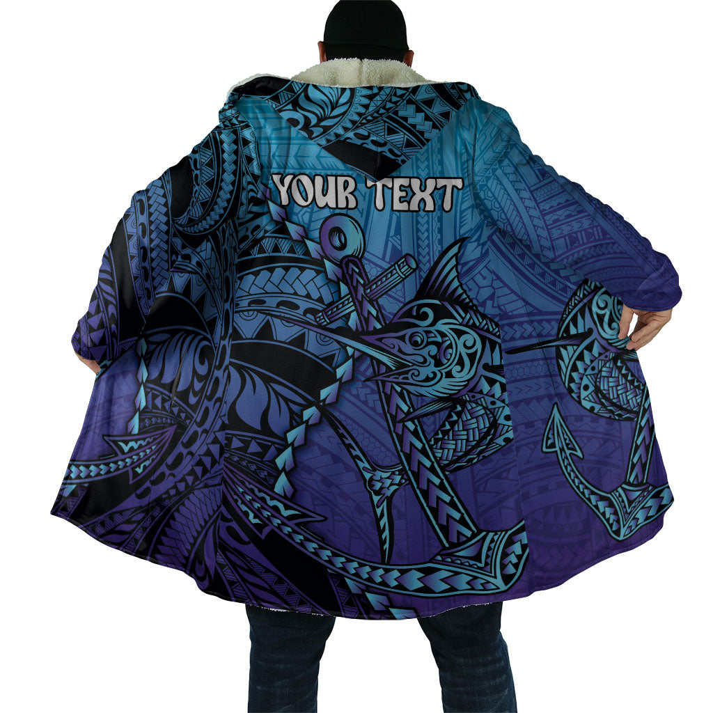 Personalised Polynesia Blue Marlin Fishing Cloak Marlin Anchor Tattoo Polynesian Pattern LT14 - Polynesian Pride
