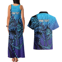 Personalised Polynesia Blue Marlin Fishing Couples Matching Tank Maxi Dress and Hawaiian Shirt Marlin Anchor Tattoo Polynesian Pattern LT14 - Polynesian Pride