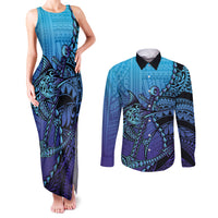 Personalised Polynesia Blue Marlin Fishing Couples Matching Tank Maxi Dress and Long Sleeve Button Shirt Marlin Anchor Tattoo Polynesian Pattern LT14 Purple - Polynesian Pride