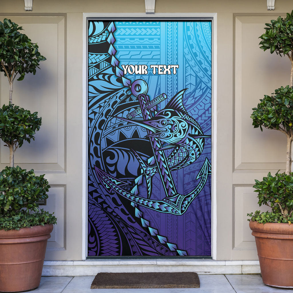 Personalised Polynesia Blue Marlin Fishing Door Cover Marlin Anchor Tattoo Polynesian Pattern