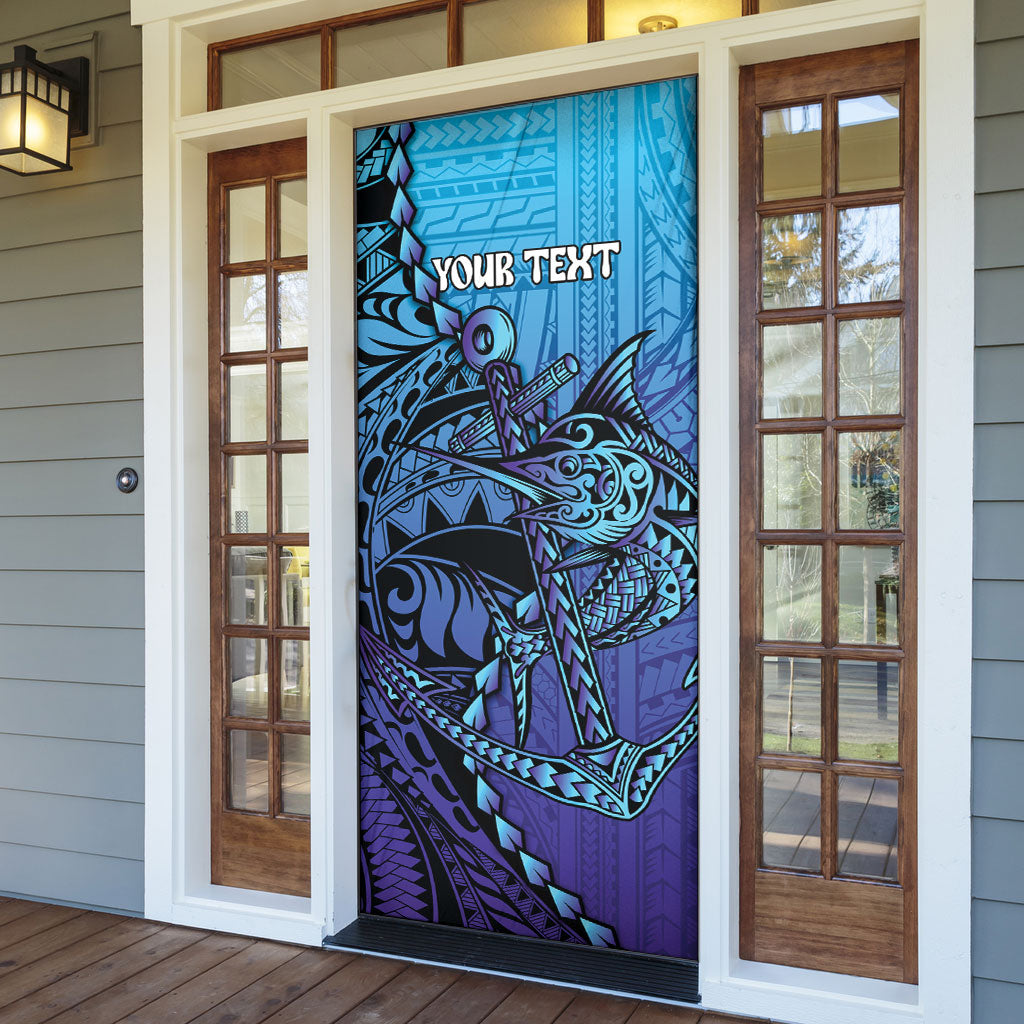 Personalised Polynesia Blue Marlin Fishing Door Cover Marlin Anchor Tattoo Polynesian Pattern