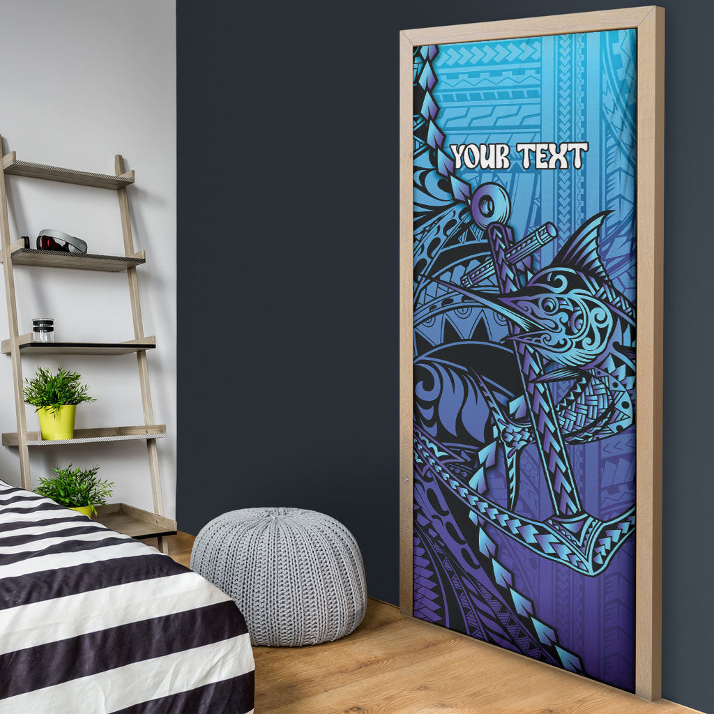 Personalised Polynesia Blue Marlin Fishing Door Cover Marlin Anchor Tattoo Polynesian Pattern