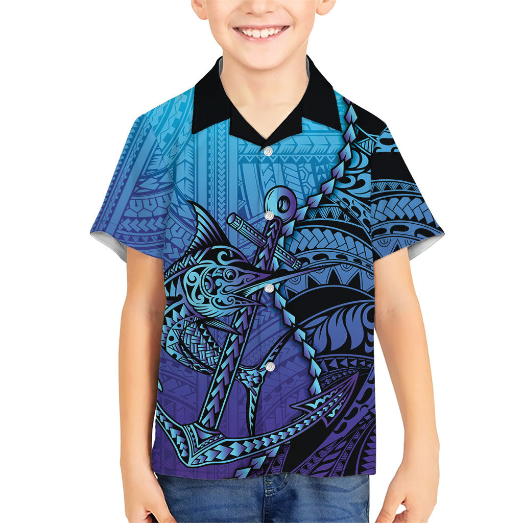 Personalised Polynesia Blue Marlin Fishing Family Matching Mermaid Dress and Hawaiian Shirt Marlin Anchor Tattoo Polynesian Pattern