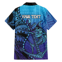 Personalised Polynesia Blue Marlin Fishing Family Matching Off The Shoulder Long Sleeve Dress and Hawaiian Shirt Marlin Anchor Tattoo Polynesian Pattern
