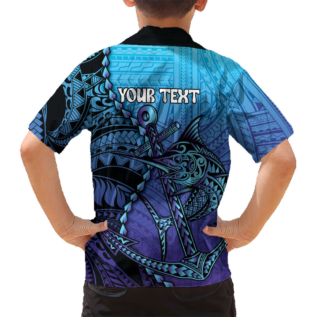 Personalised Polynesia Blue Marlin Fishing Family Matching Tank Maxi Dress and Hawaiian Shirt Marlin Anchor Tattoo Polynesian Pattern
