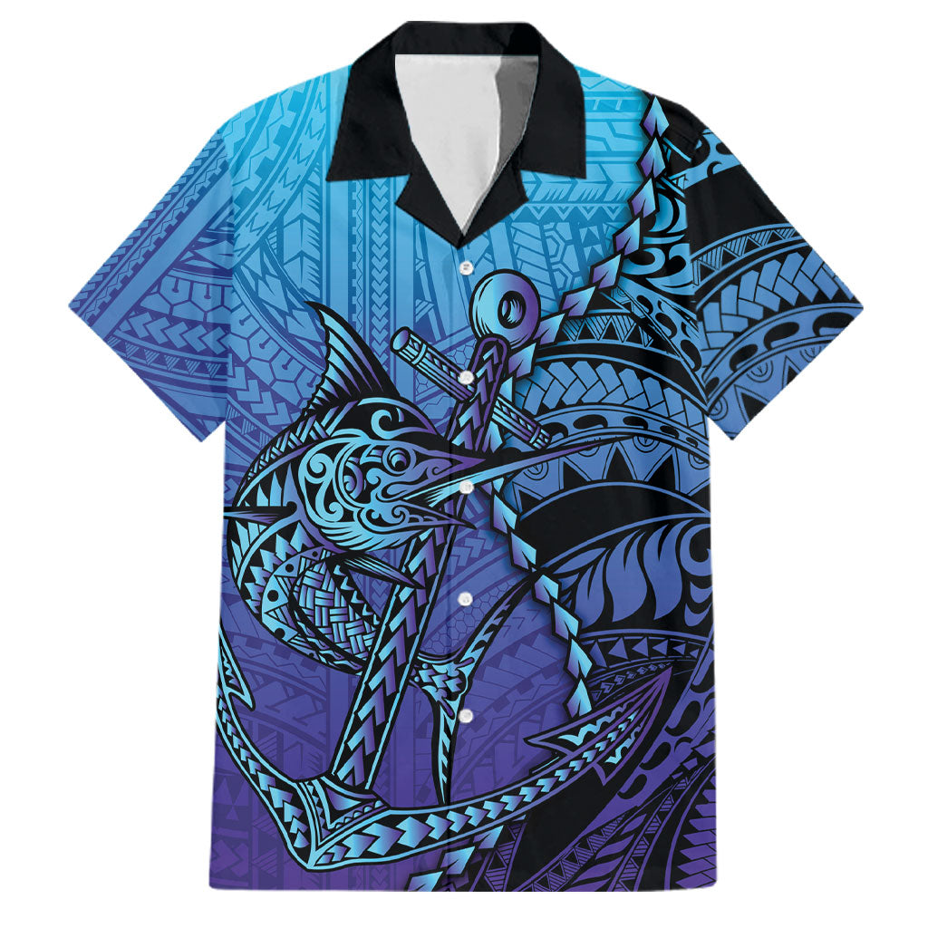 Personalised Polynesia Blue Marlin Fishing Family Matching Tank Maxi Dress and Hawaiian Shirt Marlin Anchor Tattoo Polynesian Pattern