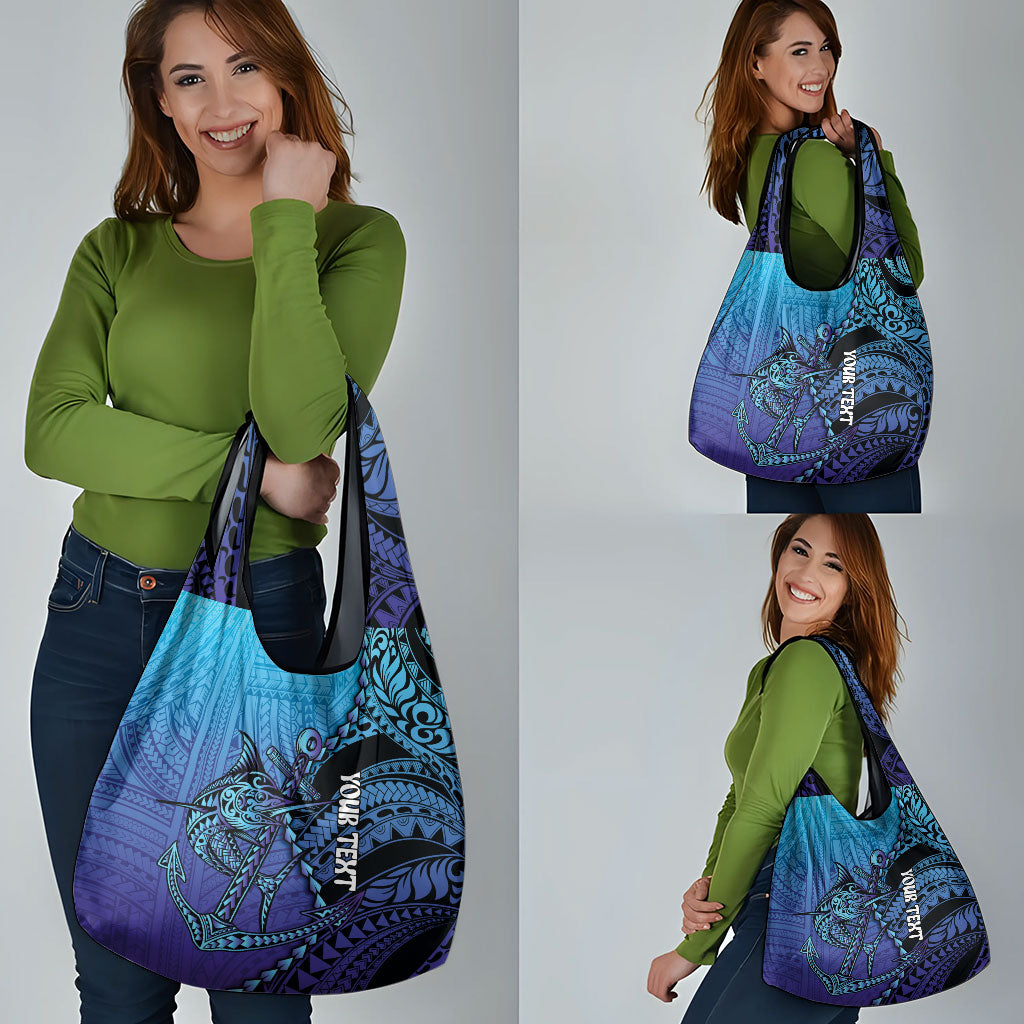 Personalised Polynesia Blue Marlin Fishing Grocery Bag Marlin Anchor Tattoo Polynesian Pattern LT14 - Polynesian Pride