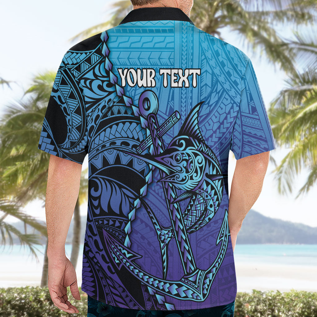 Personalised Polynesia Blue Marlin Fishing Hawaiian Shirt Marlin Anchor Tattoo Polynesian Pattern LT14 - Polynesian Pride