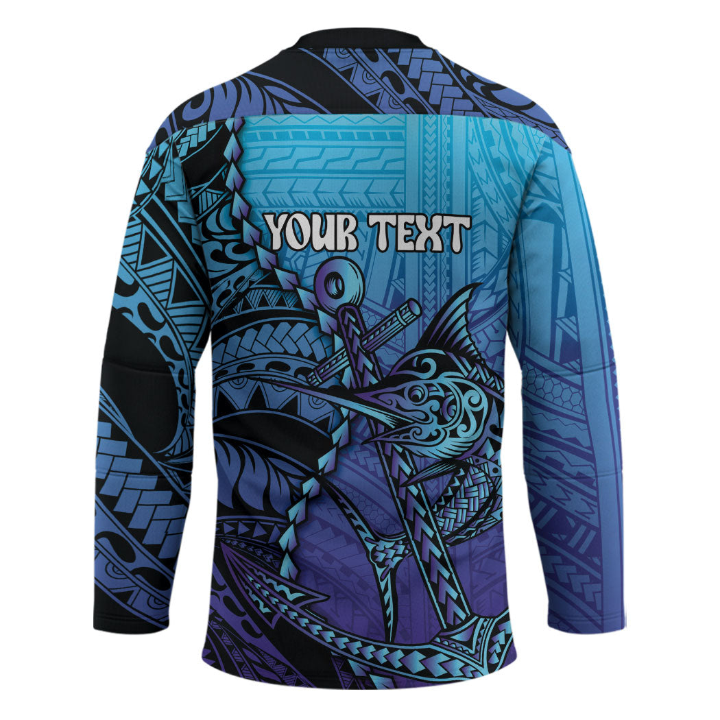 Personalised Polynesia Blue Marlin Fishing Hockey Jersey Marlin Anchor Tattoo Polynesian Pattern LT14 - Polynesian Pride