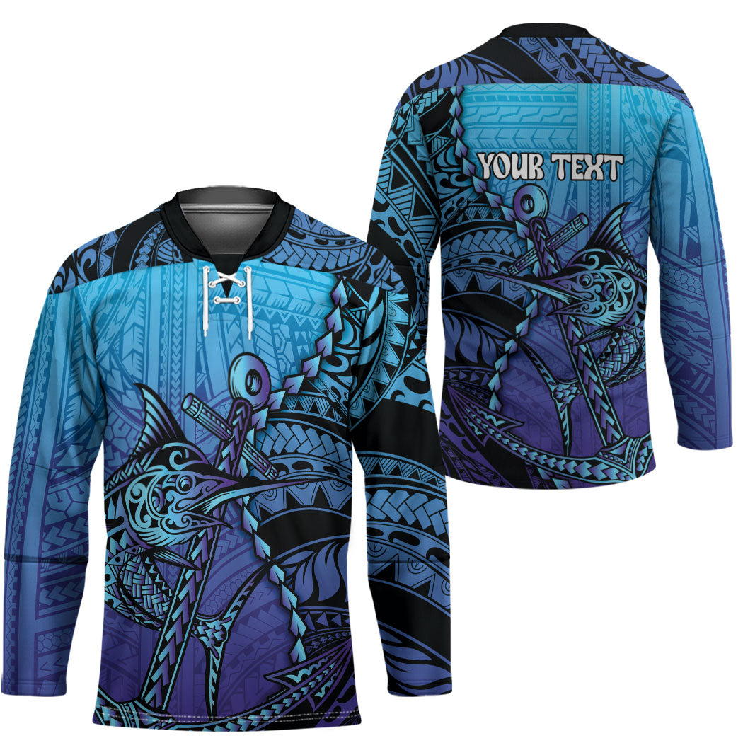 Personalised Polynesia Blue Marlin Fishing Hockey Jersey Marlin Anchor Tattoo Polynesian Pattern LT14 - Polynesian Pride