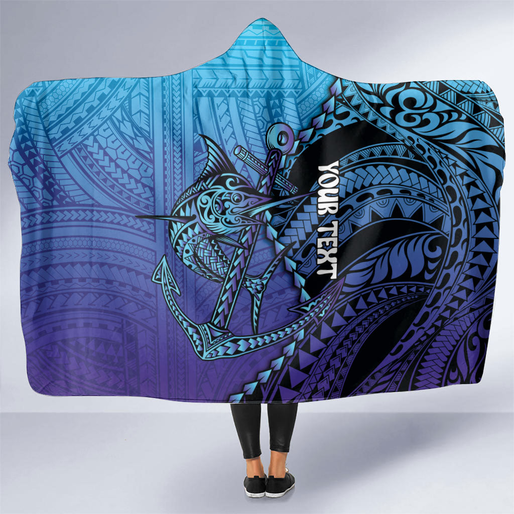 Personalised Polynesia Blue Marlin Fishing Hooded Blanket Marlin Anchor Tattoo Polynesian Pattern LT14 One Size Purple - Polynesian Pride