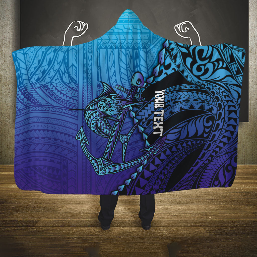 Personalised Polynesia Blue Marlin Fishing Hooded Blanket Marlin Anchor Tattoo Polynesian Pattern LT14 - Polynesian Pride
