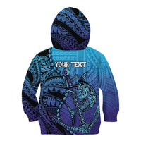 Personalised Polynesia Blue Marlin Fishing Kid Hoodie Marlin Anchor Tattoo Polynesian Pattern LT14 - Polynesian Pride