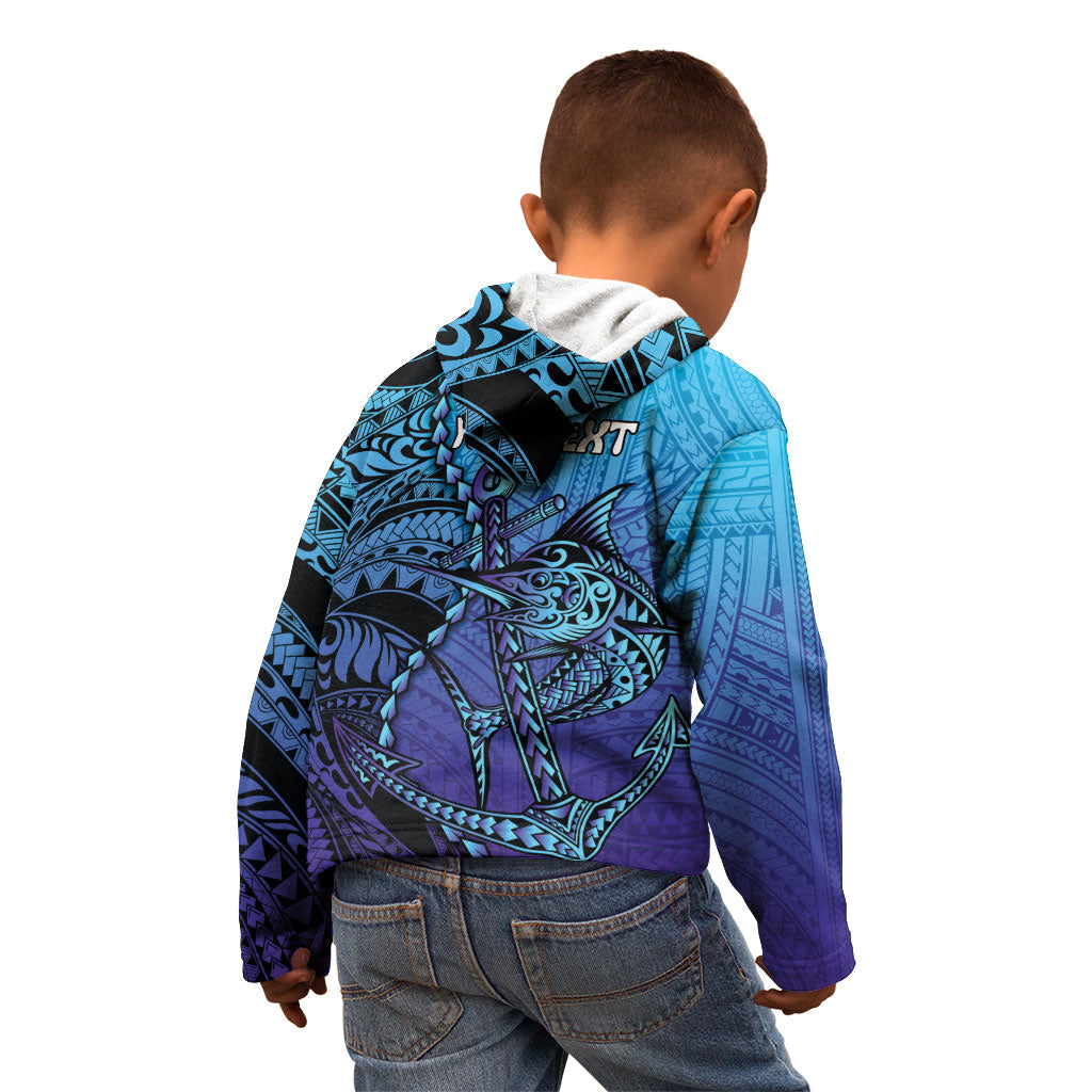 Personalised Polynesia Blue Marlin Fishing Kid Hoodie Marlin Anchor Tattoo Polynesian Pattern LT14 - Polynesian Pride