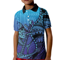 Personalised Polynesia Blue Marlin Fishing Kid Polo Shirt Marlin Anchor Tattoo Polynesian Pattern LT14 Kid Purple - Polynesian Pride