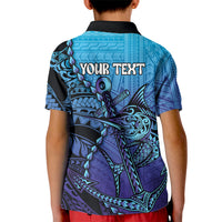 Personalised Polynesia Blue Marlin Fishing Kid Polo Shirt Marlin Anchor Tattoo Polynesian Pattern LT14 - Polynesian Pride