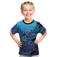Personalised Polynesia Blue Marlin Fishing Kid T Shirt Marlin Anchor Tattoo Polynesian Pattern LT14 Purple - Polynesian Pride