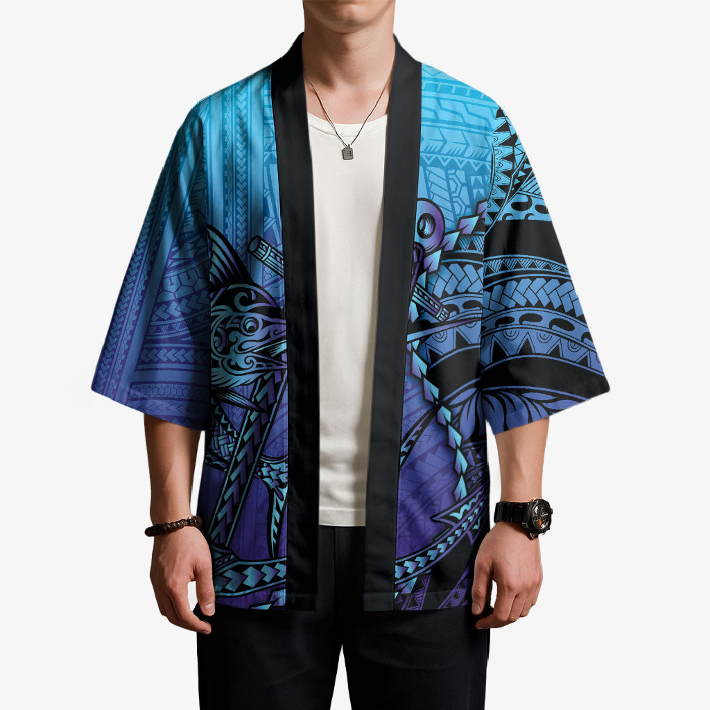 Personalised Polynesia Blue Marlin Fishing Kimono Marlin Anchor Tattoo Polynesian Pattern LT14 - Polynesian Pride