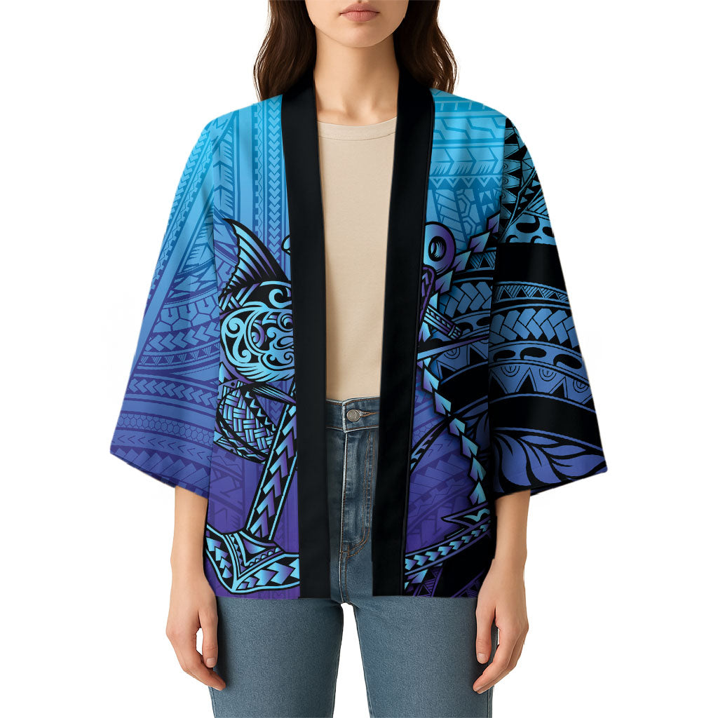 Personalised Polynesia Blue Marlin Fishing Kimono Marlin Anchor Tattoo Polynesian Pattern LT14 - Polynesian Pride