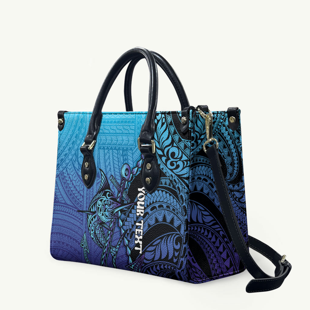 Personalised Polynesia Blue Marlin Fishing Leather Bag Marlin Anchor Tattoo Polynesian Pattern LT14 Purple - Polynesian Pride
