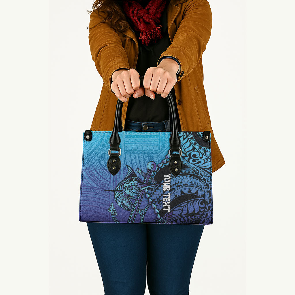 Personalised Polynesia Blue Marlin Fishing Leather Bag Marlin Anchor Tattoo Polynesian Pattern LT14 - Polynesian Pride