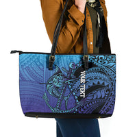 Personalised Polynesia Blue Marlin Fishing Leather Tote Bag Marlin Anchor Tattoo Polynesian Pattern LT14 - Polynesian Pride