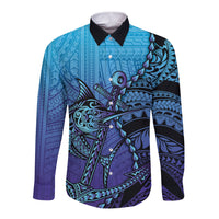 Personalised Polynesia Blue Marlin Fishing Long Sleeve Button Shirt Marlin Anchor Tattoo Polynesian Pattern LT14 Unisex Purple - Polynesian Pride