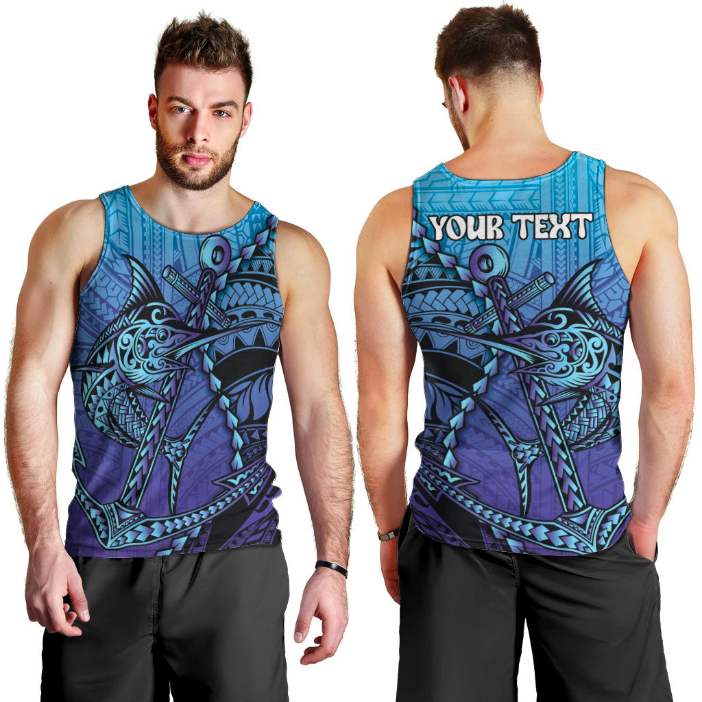 Personalised Polynesia Blue Marlin Fishing Men Tank Top Marlin Anchor Tattoo Polynesian Pattern LT14 - Polynesian Pride