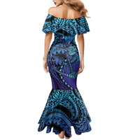 Personalised Polynesia Blue Marlin Fishing Mermaid Dress Marlin Anchor Tattoo Polynesian Pattern LT14 - Polynesian Pride