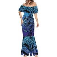 Personalised Polynesia Blue Marlin Fishing Mermaid Dress Marlin Anchor Tattoo Polynesian Pattern LT14 - Polynesian Pride