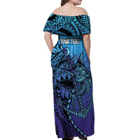 Personalised Polynesia Blue Marlin Fishing Off Shoulder Maxi Dress Marlin Anchor Tattoo Polynesian Pattern LT14 - Polynesian Pride