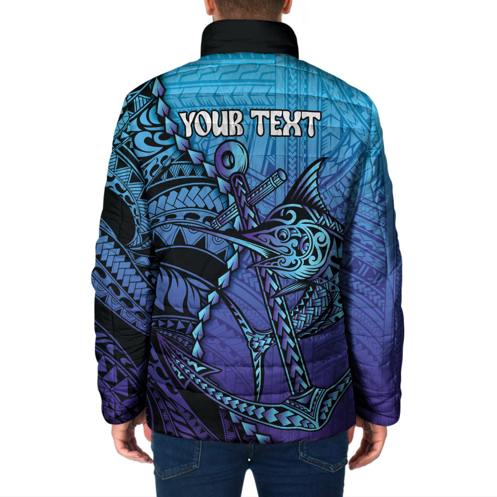 Personalised Polynesia Blue Marlin Fishing Padded Jacket Marlin Anchor Tattoo Polynesian Pattern LT14 - Polynesian Pride