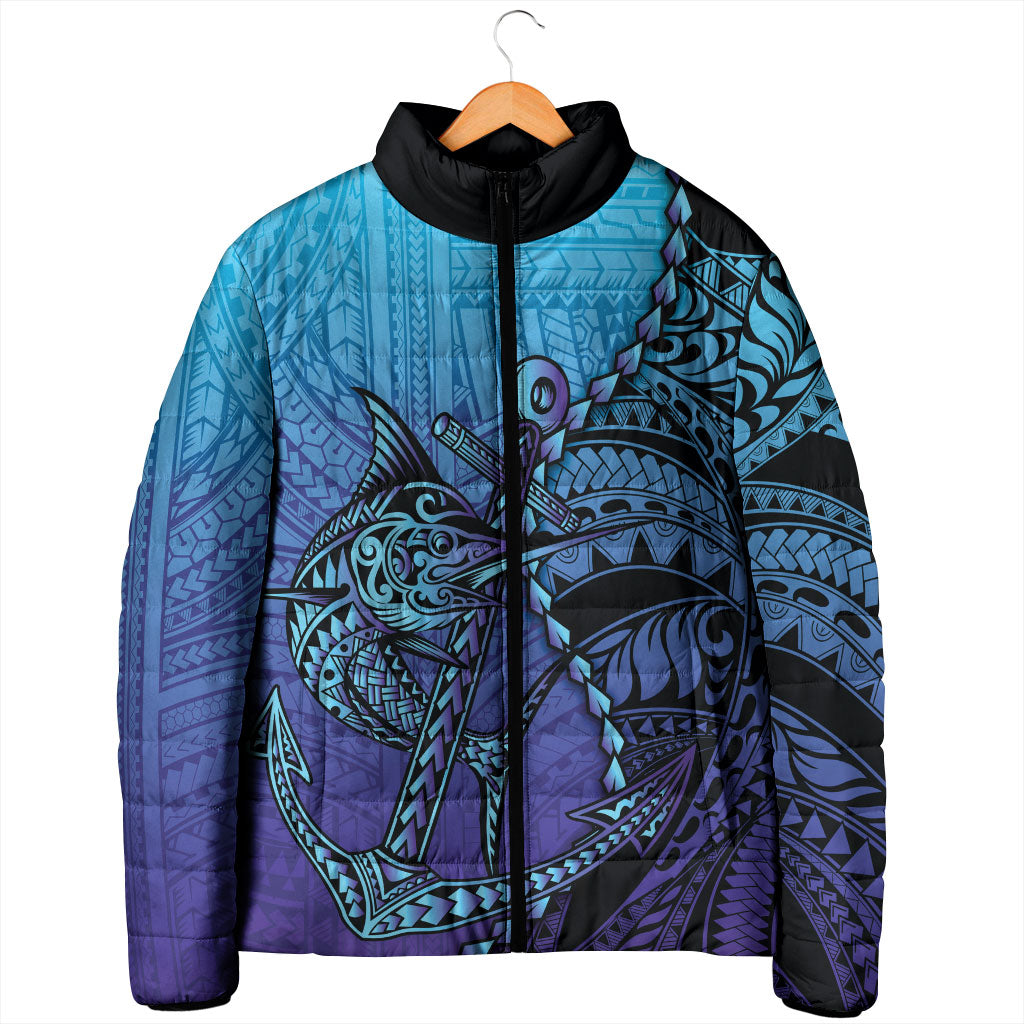 Personalised Polynesia Blue Marlin Fishing Padded Jacket Marlin Anchor Tattoo Polynesian Pattern LT14 - Polynesian Pride